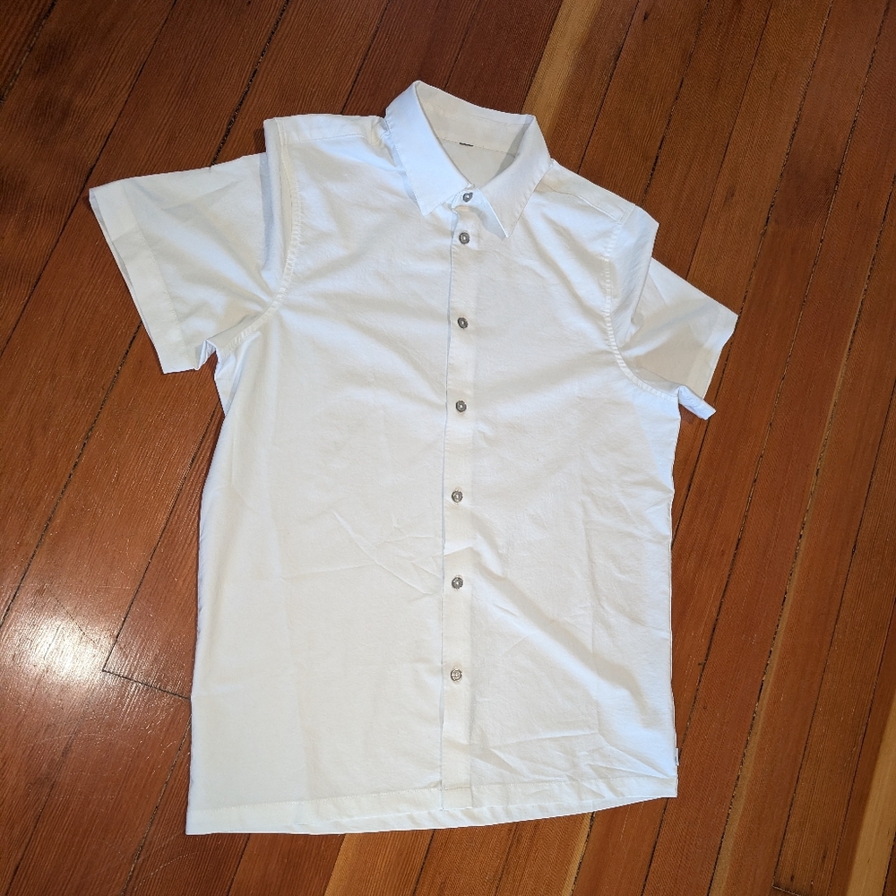 Vuori Manhattan Shirt Men Small S White Short Lightweight Stretch Button Up Flaw - Picture 3 of 7